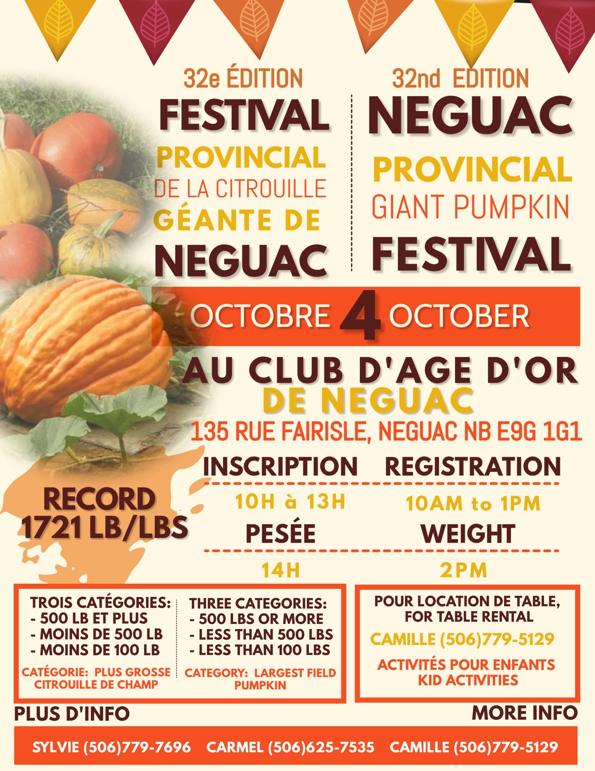 Le Festival Provincial de la Citrouille géante de Neguac Inc.